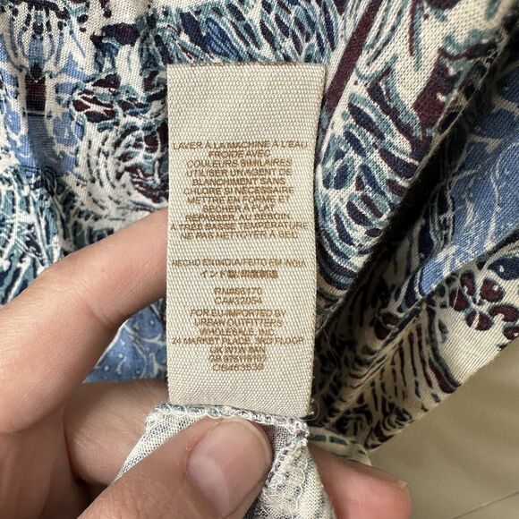 Free People Size Large Nouveau Blouse Blue Boho Top Keyhole Back Lace Faux Wrap - Picture 14 of 16